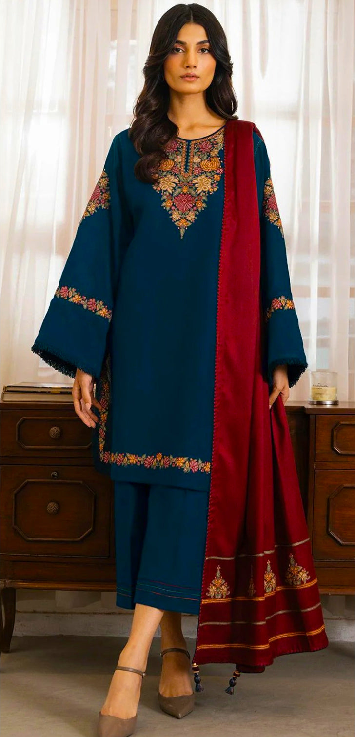 Vibrant Contrast Embroidered Unstitched 3-Piece Suit
