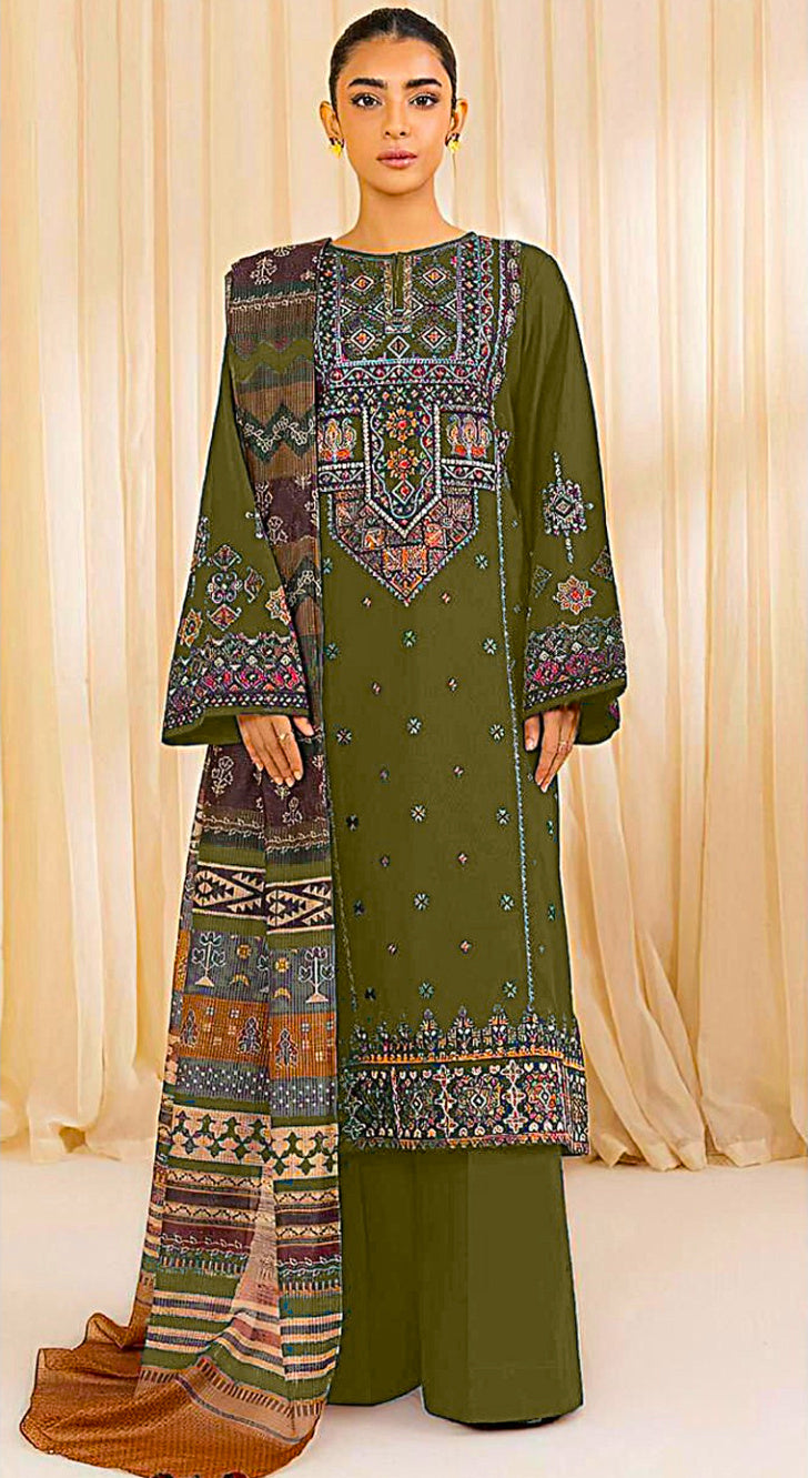 Tribal Geometric Embroidered Unstitched 3-Piece Suit