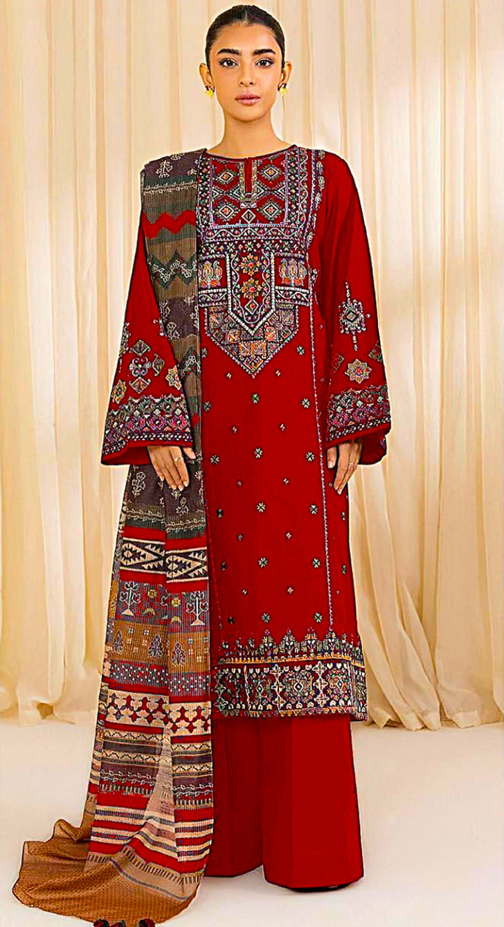 Tribal Geometric Embroidered Unstitched 3-Piece Suit