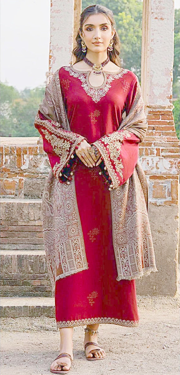 Elegant Keyhole Embroidered Unstitched 3-Piece Suit