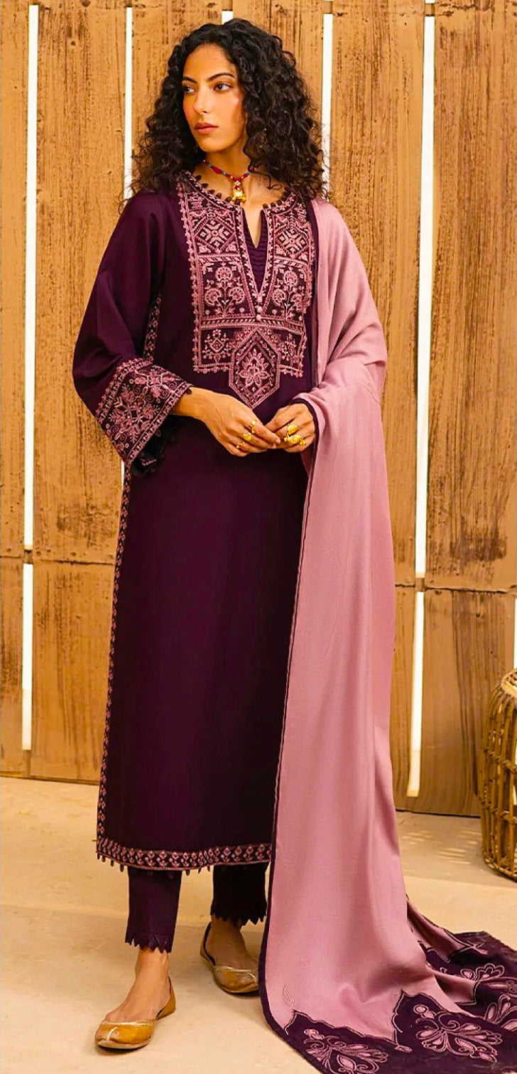 Elegant Two-Tone Embroidered Unstitched 3-Piece Suit