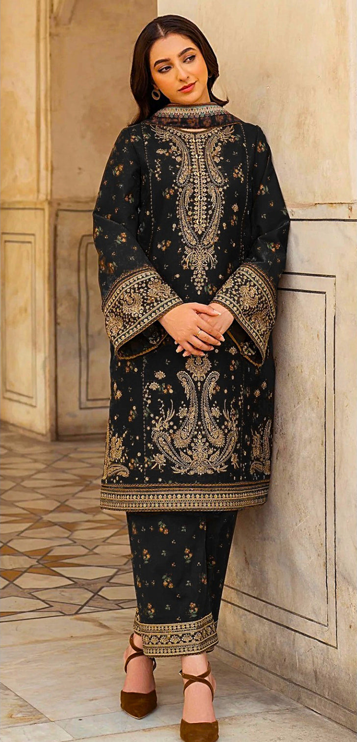 Majestic Gold Embroidered Unstitched 3-Piece Suit