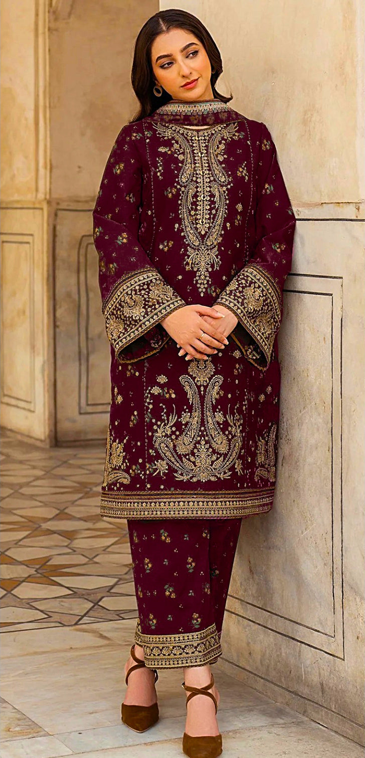 Majestic Gold Embroidered Unstitched 3-Piece Suit