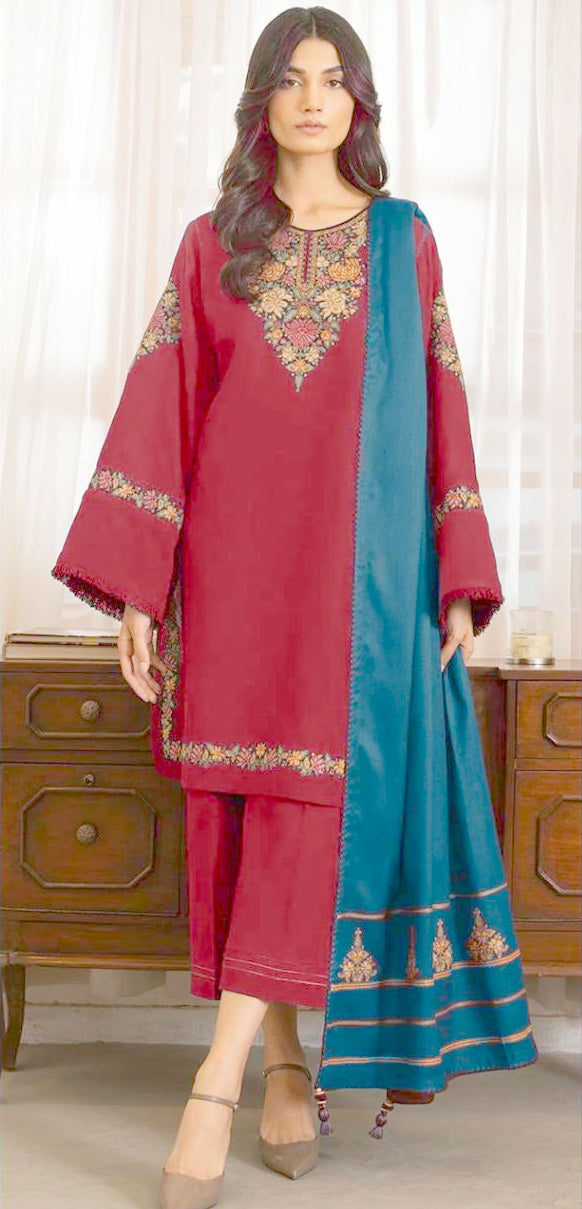 Vibrant Contrast Embroidered Unstitched 3-Piece Suit